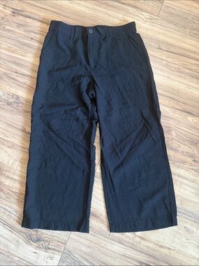 Linen Like Black Cropped Wide-Leg Pants